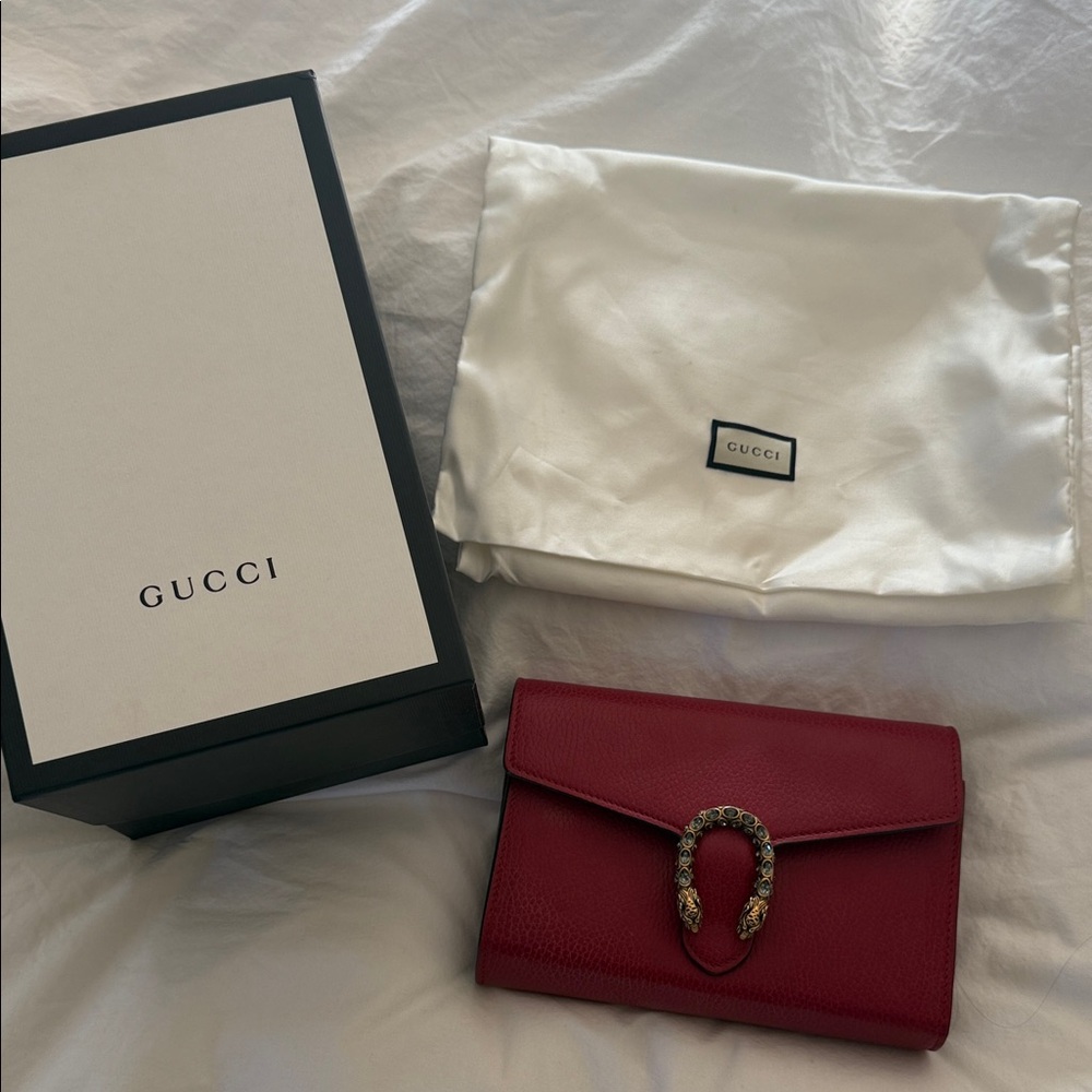 Gucci Red Leather Clutch with Snake Detail